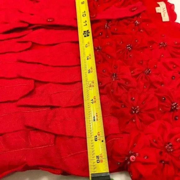 Vintage Red Embellished Intricate Neckline Short Sleeve Blouse Size 10 - Picture 5 of 14
